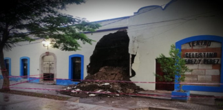 Lluvias provocan colapso de barda en la Casa de la Cultura en Tlacolula