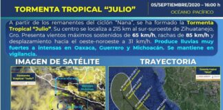 Esta tarde, se formó la tormenta tropical Julio al sur-suroeste de Zihuatanejo, Guerrero