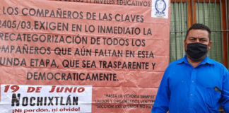 Personal de apoyo protesta en edificio de la Sección 22