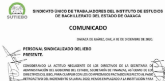 Empleados del IEBO anuncian movilizaciones