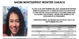 Activan Alerta Amber para localizar a Naomi Montserrat Monter Oaxaca