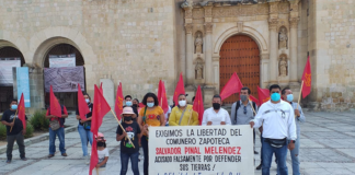 Protesta “Sol Rojo” para exigir libertad de agremiado