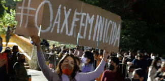 “Oaxaca Feminicida” Protesta María Elena Ríos en la Octava de la Guelaguetza