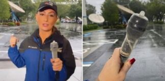 Reportera protege micrófono con un condón, durante cobertura del huracán “Ian” y se hace viral