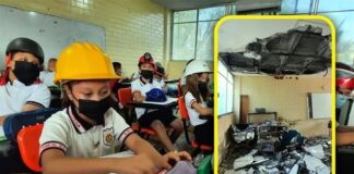 Van a clases ¡con casco! ante riesgo en techo de salón