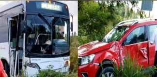 Autobús de pasaje sufre fuerte choque, solo daños materiales