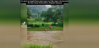 Conmovedor vídeo: Padre cruza río para llevar a su hija a escuela de Oaxaca