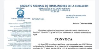 Sección 22 anuncia paro en el Istmo