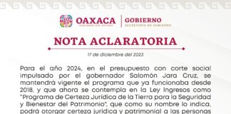 Carta aclaratoria sobre Programa de Certeza Jurídica de la Tierra en Oaxaca