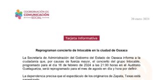 Reprograman concierto de Intocable en la ciudad de Oaxaca.