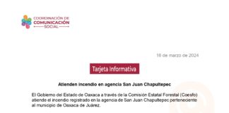 Atienden incendio en agencia San Juan Chapultepec