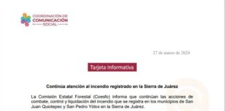 Continúa atención al incendio registrado en la Sierra de Juárez