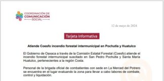 Atiende Coesfo incendio forestal intermunicipal en Pochutla y Huatulco