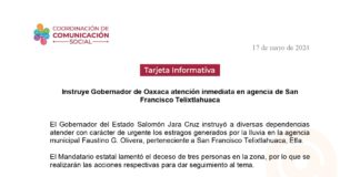 Instruye Gobernador de Oaxaca atención inmediata en agencia de San Francisco Telixtlahuaca