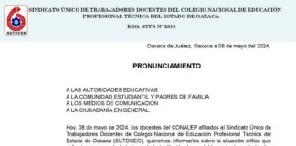 Se irán a huelga el 20 de mayo docentes del CONALEP