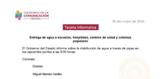 Entrega de agua a escuelas, hospitales, centros de salud y colonias populares