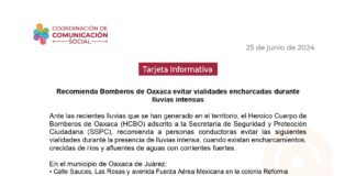 Recomienda Bomberos de Oaxaca evitar vialidades encharcadas durante lluvias intensas