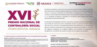 Invitan a participar en la XVI edición del Premio Nacional de Contraloría Social 2024 en su etapa estatal