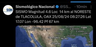 Sin afectaciones por sismo magnitud 4.6 en Tlacoula, Oaxaca