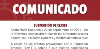 Por depresión tropical suspenden clase a en Huatulco