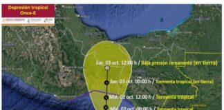 Se forma depresión tropical Once-E en el Golfo de Tehuantepec