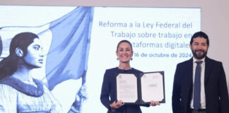 Presidenta Sheinbaum Firma iniciativa de reforma para asegurar derechos a trabajadores de plataformas digitales en el país