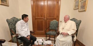 Se reúnen Gobernador Salomón Jara y Papa Francisco, dialogan sobre la transformación en Oaxaca