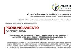 Por crimen de dos mujeres artesanas, CNDH pide al Gobierno de Oaxaca garantizar condiciones de convivencia entre los triquis