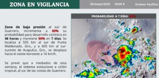 Informa Protección Civil sobre formación de un posible desarrollo ciclónico al sur de Guerrero