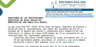 Escalonan regreso a clases en San Pablo Etla por brote de virus coxsackie
