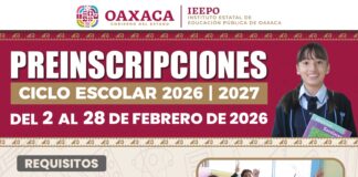 Preinscripciones de educación básica para ciclo escolar 2026-2027 serán del 2 al 28 de febrero: IEEPO